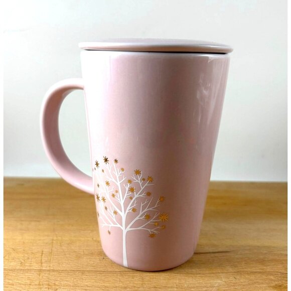 Davids Tea Pink Ceramic Tall Mug & Lid Pink Starry Tree - Picture 7 of 7